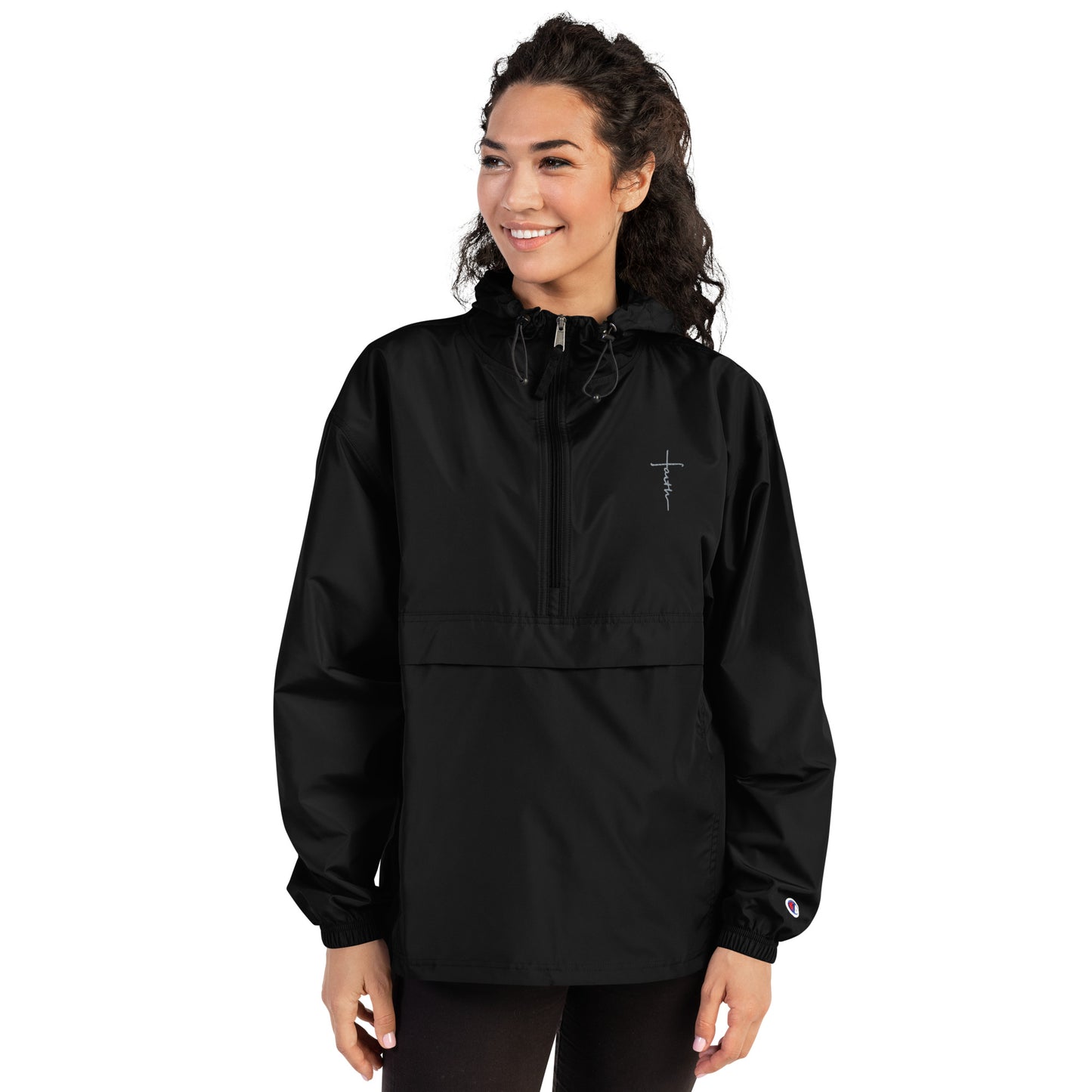 faith-Embroidered Champion Packable Jacket • 100% polyester micro poplin