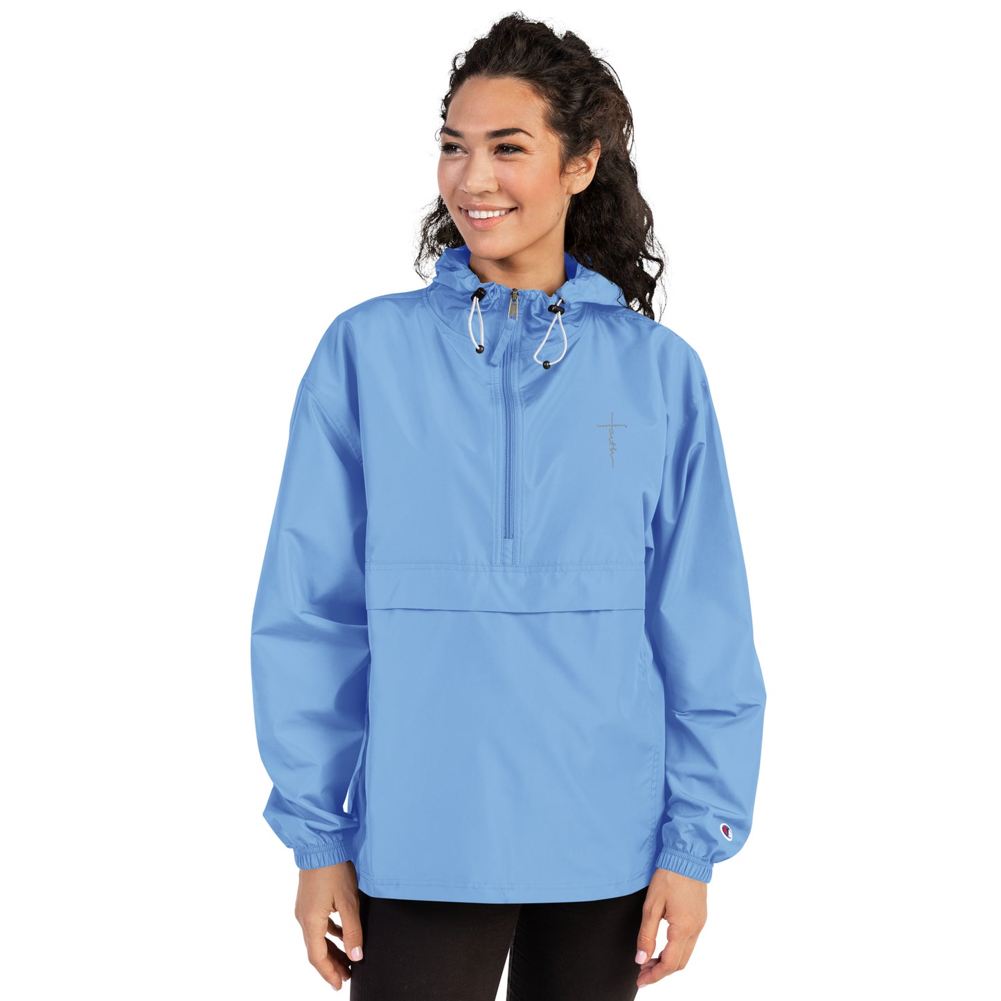 faith-Embroidered Champion Packable Jacket • 100% polyester micro poplin