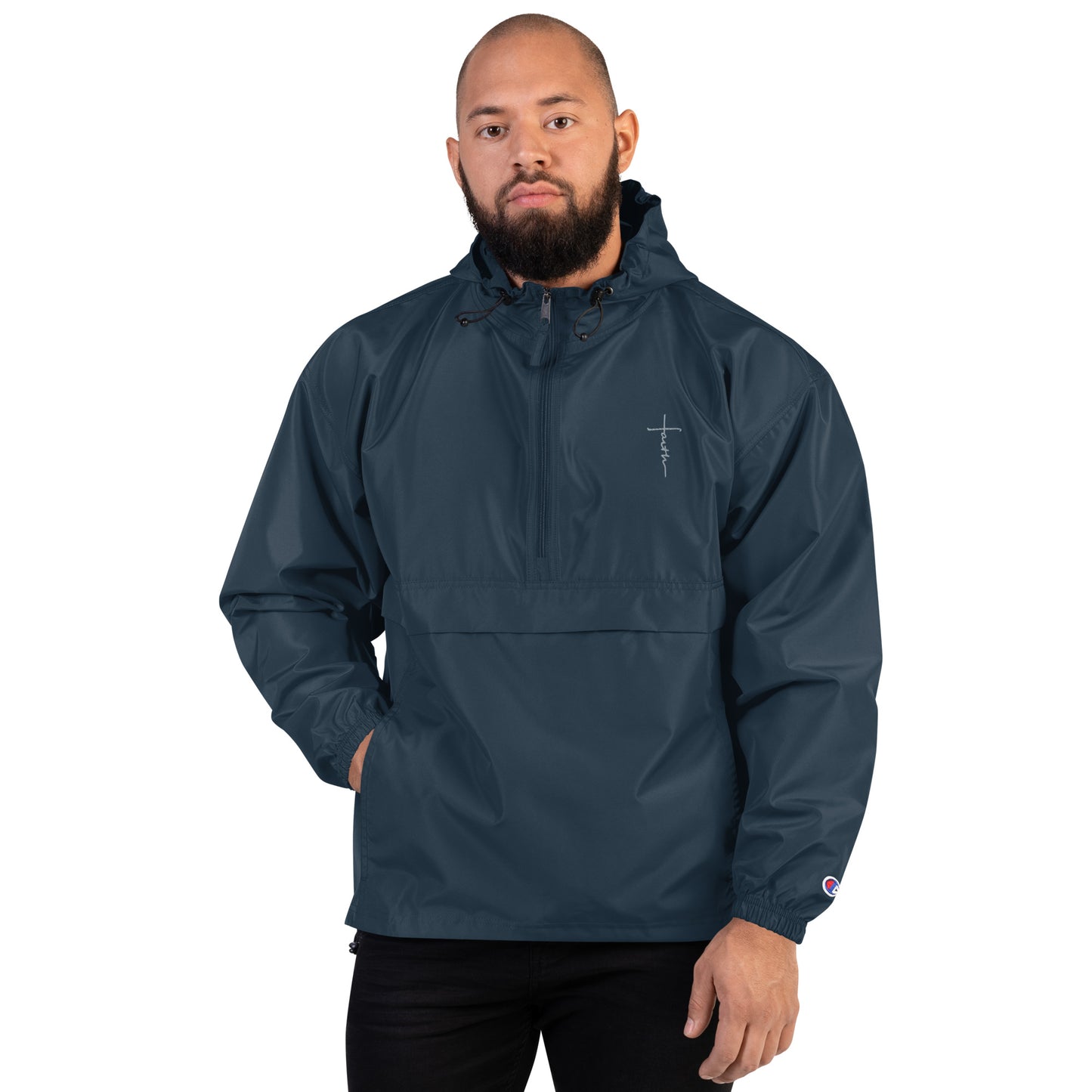 faith-Embroidered Champion Packable Jacket • 100% polyester micro poplin